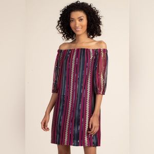 Trina Turk Johanna Embroidered Sequin Mini Off the Shoulder Dress size 14